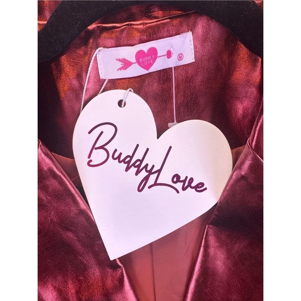 BuddyLove Women's M Avery Metallic Red Faux Leather Double Breasted Blazer NWT